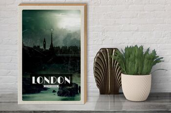 Panneau en bois voyage 30x40cm Londres UK nuit vintage 3