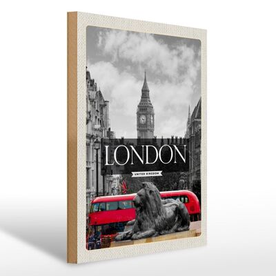 Panneau en bois voyage 30x40cm Londres Angleterre Big Ben noir blanc