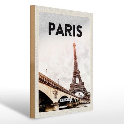 Panneau en bois voyage 30x40cm Paris France Tour Eiffel tourisme