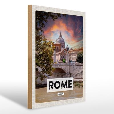 Cartel de madera viaje 30x40cm Roma Italia río catedral