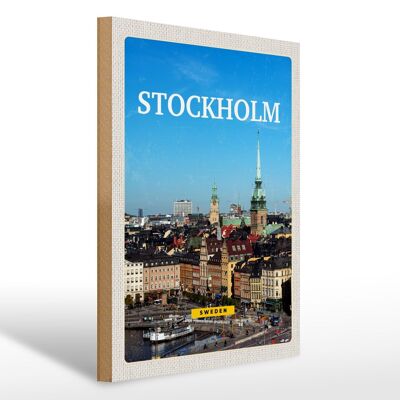 Wooden sign travel 30x40cm Stockholm Sweden Old Town Overview