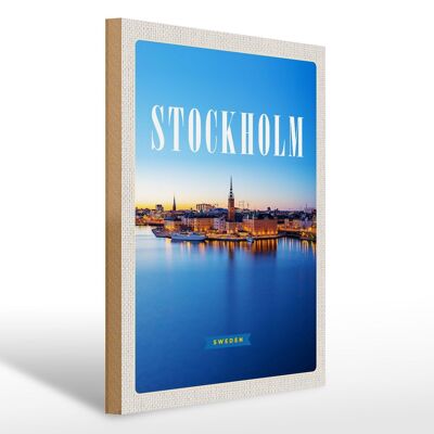 Cartello in legno da viaggio 30x40 cm Stoccolma Svezia viaggio in città sul mare