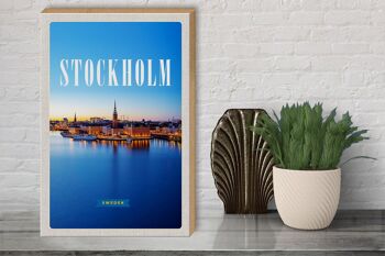 Panneau en bois voyage 30x40cm Stockholm Suède voyage en ville en mer 3