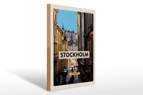 Holzschild Reise 30x40cm Stockholm Schweden Altstadt Reise