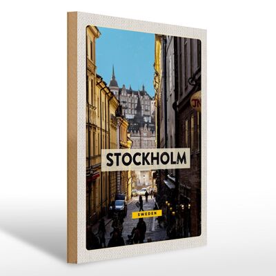 Cartello in legno da viaggio 30x40 cm Stoccolma Svezia viaggio nella città vecchia