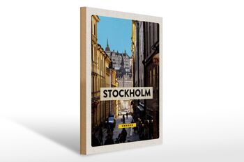 Panneau en bois voyage 30x40cm Stockholm Suède voyage vieille ville 1