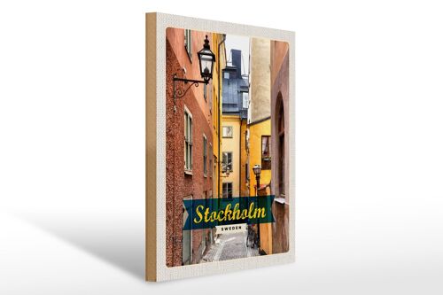 Holzschild Reise 30x40cm Stockholm Schweden Altstadt Gasse