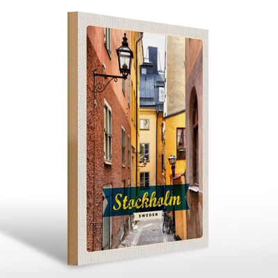 Holzschild Reise 30x40cm Stockholm Schweden Altstadt Gasse