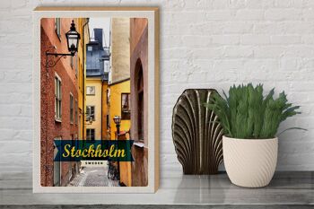 Panneau en bois voyage 30x40cm Stockholm Suède ruelle de la vieille ville 3