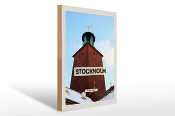 Panneau en bois voyage 30x40cm Stockholm Suède voyage dans la neige 1