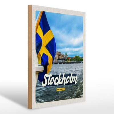 Cartello in legno da viaggio 30x40 cm Stoccolma Svezia giro in barca sul mare