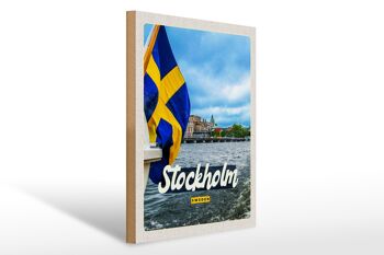 Panneau en bois voyage 30x40cm Stockholm Suède tour en bateau mer 1