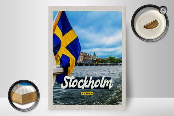 Panneau en bois voyage 30x40cm Stockholm Suède tour en bateau mer 2