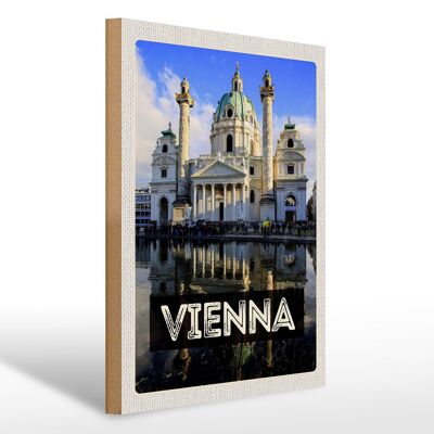 Cartello in legno da viaggio 30x40 cm Vienna Austria Karlskirche viaggio