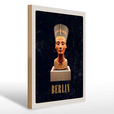 Wooden sign travel 30x40cm Berlin DE Museum Nefertiti bust