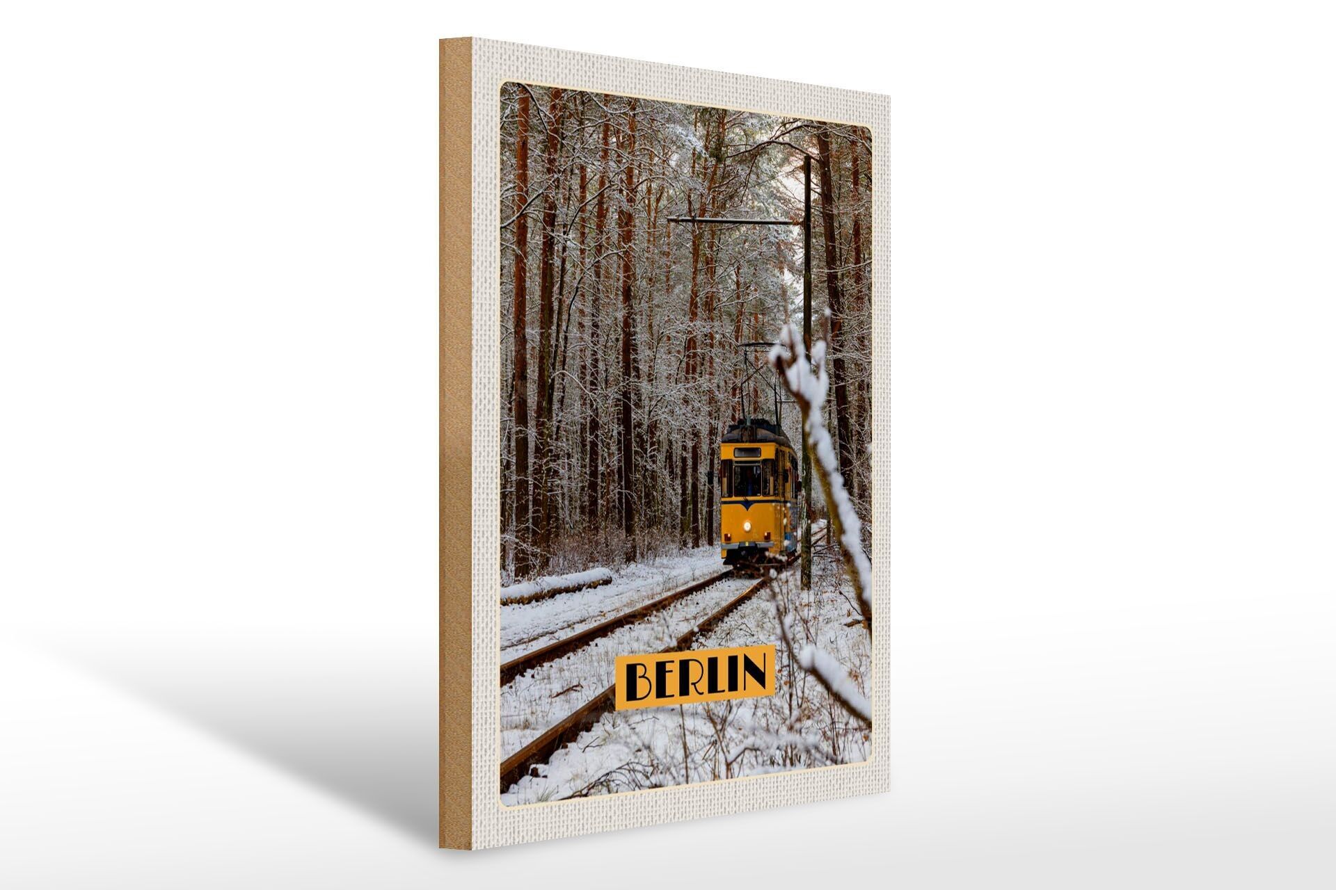 Panneau en bois voyage 30x40cm Berlin Allemagne train neige