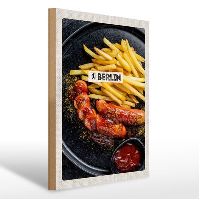 Holzschild Reise 30x40cm Berlin Deutschland Currywurst Essen