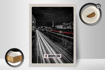 Panneau en bois voyage 30x40cm Berlin Allemagne train nuit 2