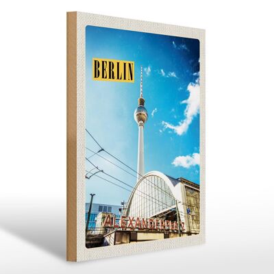 Cartel de madera viaje 30x40cm Berlin DE Torre de TV Alexanderplatz