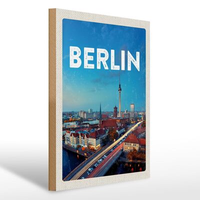 Cartel de madera viaje 30x40cm Berlín Alemania Torre de TV