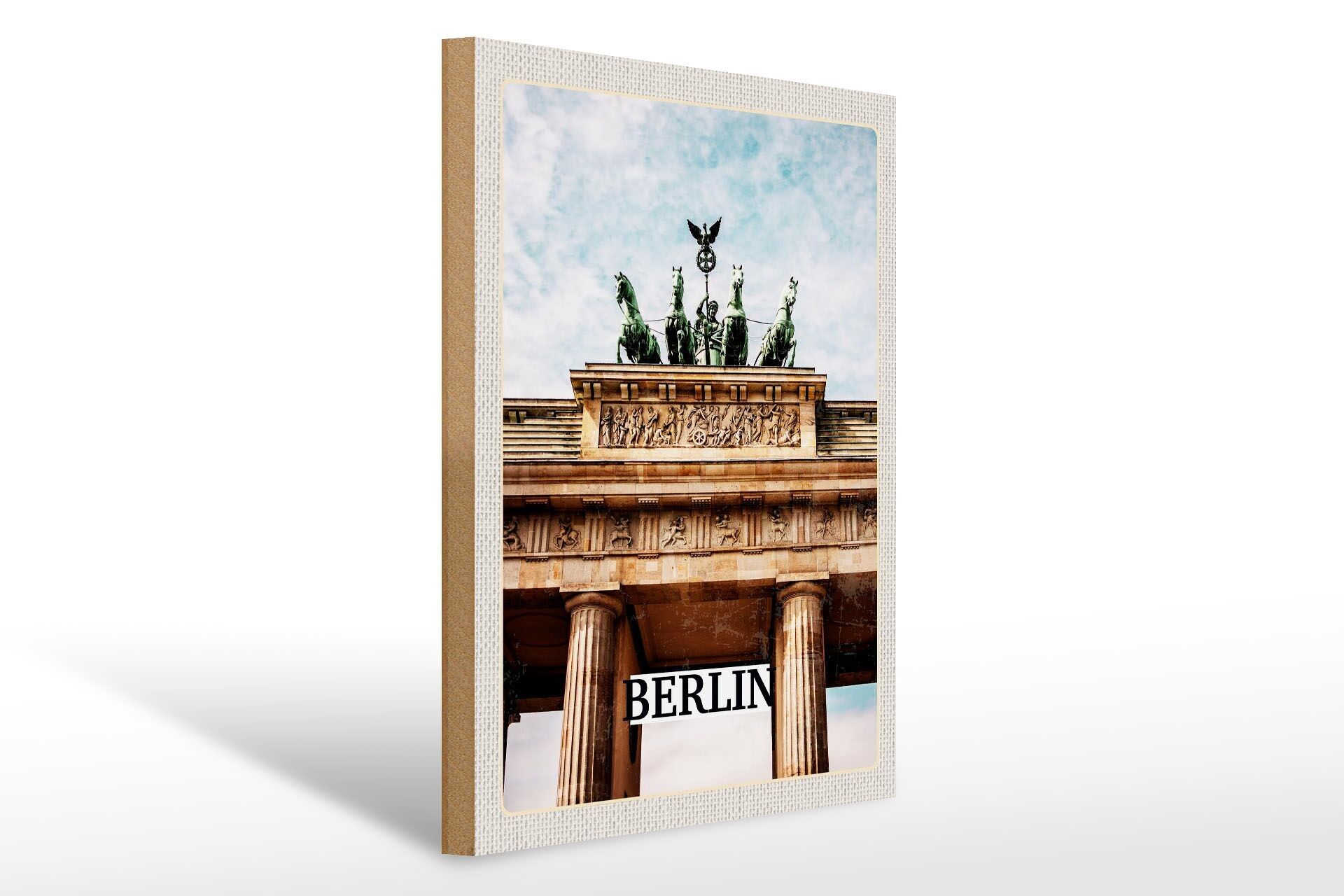 Cartel de madera viaje 30x40cm Berlín Alemania Puerta de Brandeburgo