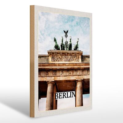 Cartello in legno da viaggio 30x40 cm Berlino Germania Porta di Brandeburgo