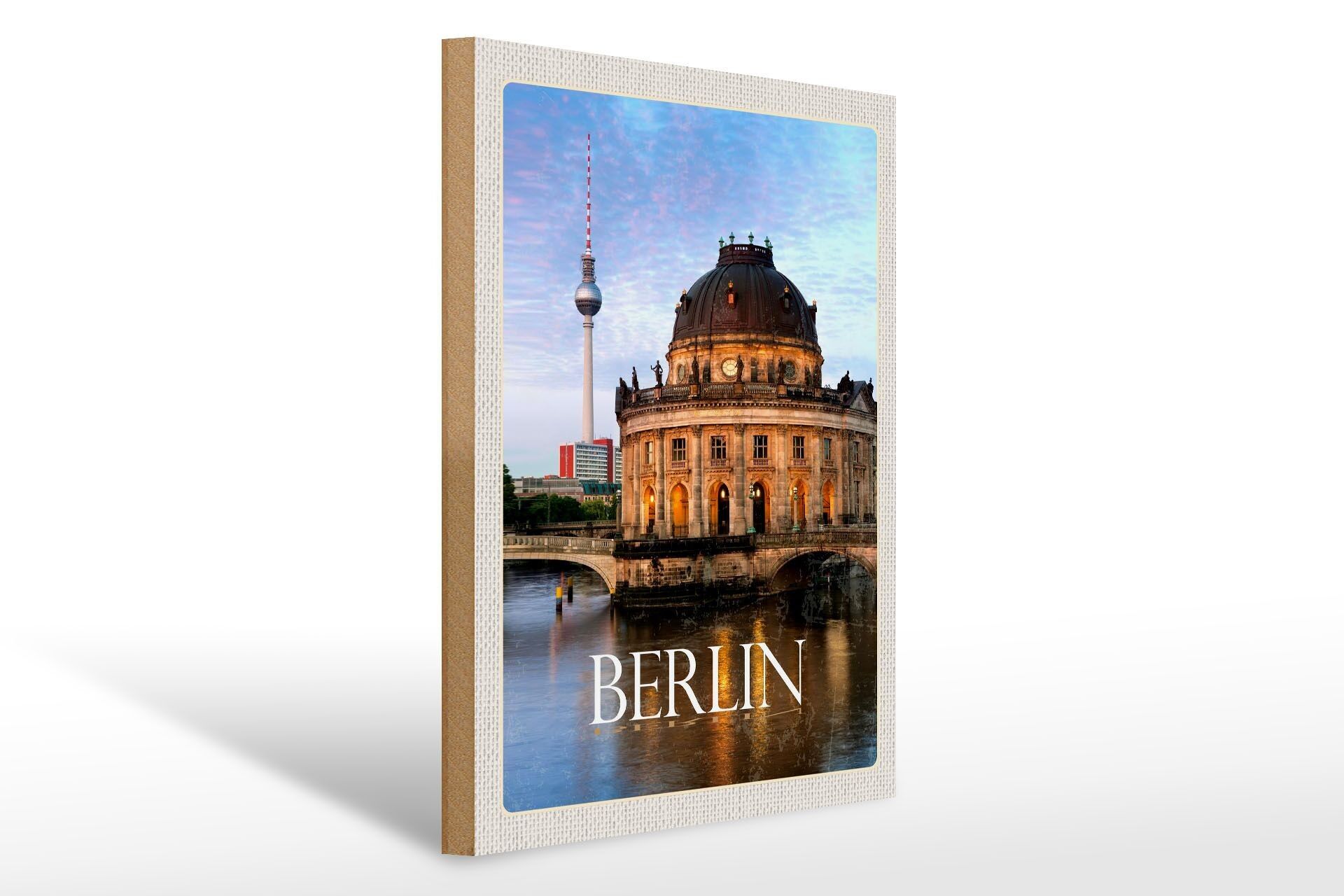 Cartello in legno da viaggio 30x40 cm Berlino Germania ritratto fiume