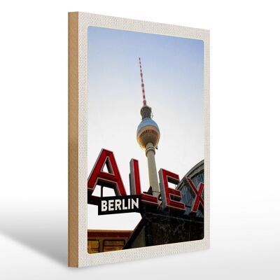 Cartel de madera viaje 30x40cm Berlín Alemania Alex Funkturm