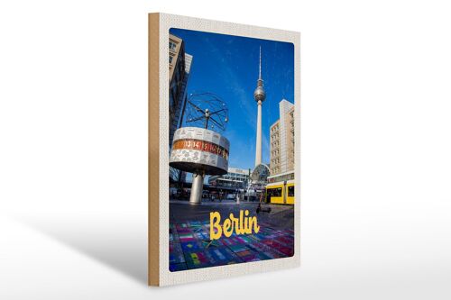 Holzschild Reise 30x40cm Berlin Deutschland Uhr Alexanderplatz