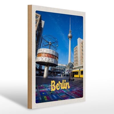 Cartello in legno da viaggio 30x40 cm Orologio Berlino Germania Alexanderplatz