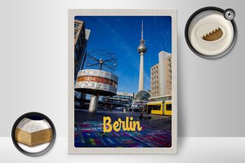 Panneau en bois voyage 30x40cm Berlin Allemagne horloge Alexanderplatz 2