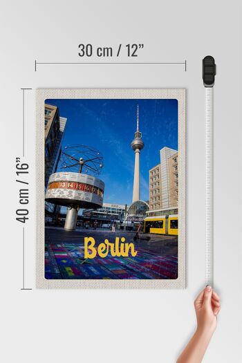 Panneau en bois voyage 30x40cm Berlin Allemagne horloge Alexanderplatz 4