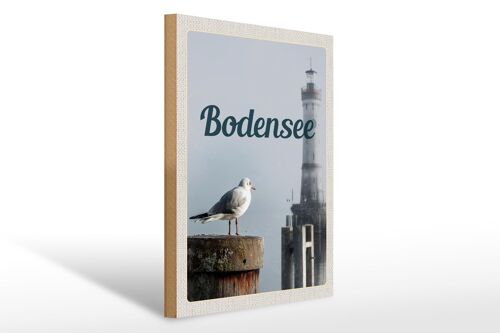 Holzschild Reise 30x40cm Bodensee Deutschland Leuchtturm