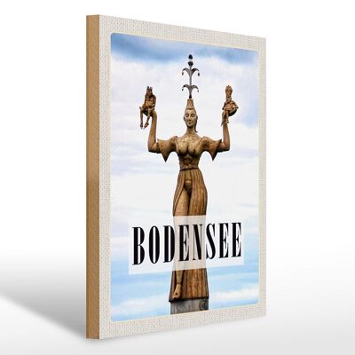 Holzschild Reise 30x40cm Bodensee Deutschland Statue Frau