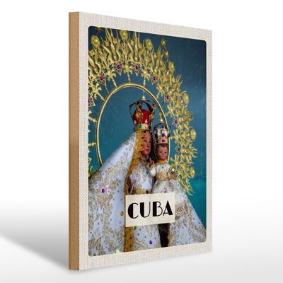 Wooden sign travel 30x40cm Cuba Caribbean Queen as statue