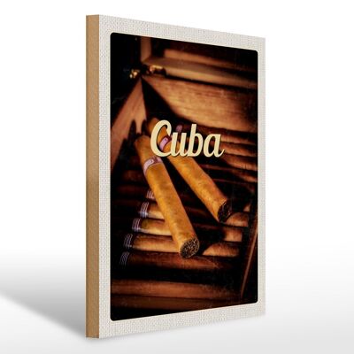 Cartel de madera viaje 30x40cm Cuba Caribe cigarrillo cubano