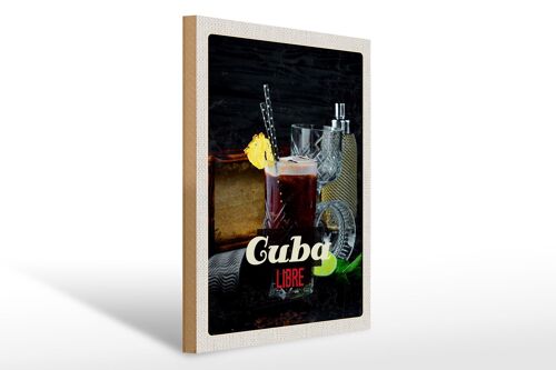 Holzschild Reise 30x40cm Cuba Libre Cocktail Holz