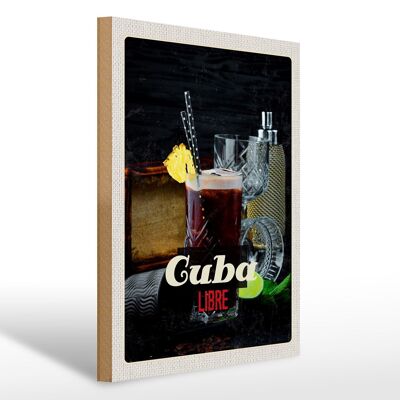 Cartel de madera viaje 30x40cm Cuba Libre Cocktail madera