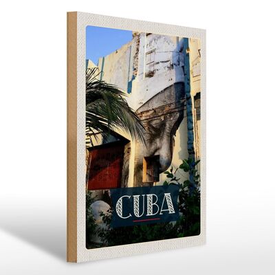 Cartel de madera viaje 30x40cm Cuba Caribe pintura en la pared de la casa