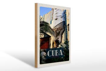 Panneau en bois voyage 30x40cm Cuba Caraïbes peinture sur mur de maison 1