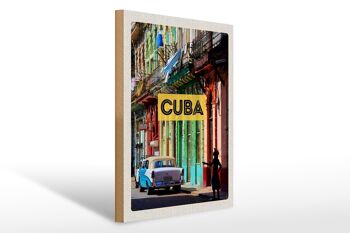 Panneau en bois voyage 30x40cm Cuba Caraïbes voiture vintage maison ruelle 1