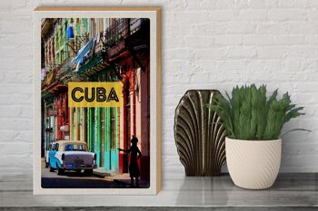 Panneau en bois voyage 30x40cm Cuba Caraïbes voiture vintage maison ruelle 3