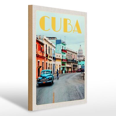 Cartel de madera viaje 30x40cm Cuba Caribe centro ciudad