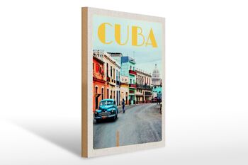 Panneau en bois voyage 30x40cm Cuba Caraïbes centre ville ville 1