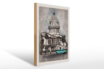 Panneau en bois voyage 30x40cm Cuba Caraïbes peinture voiture vintage 1