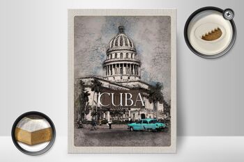 Panneau en bois voyage 30x40cm Cuba Caraïbes peinture voiture vintage 2