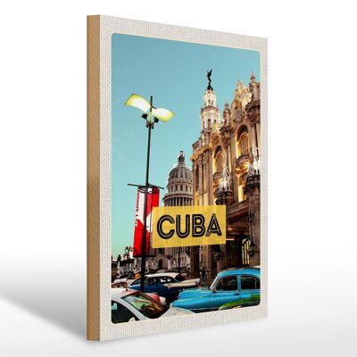 Cartel de madera viaje 30x40cm Cuba Caribe centro ciudad vacaciones