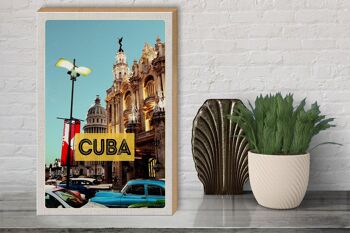 Panneau en bois voyage 30x40cm Cuba Caraïbes centre ville vacances 3