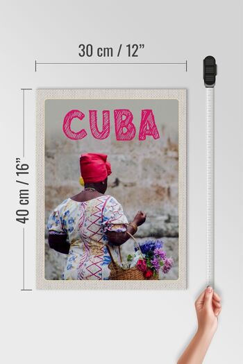 Panneau en bois voyage 30x40cm Cuba Caraïbe femme panier avec fleurs 4