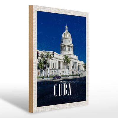 Cartello da viaggio in legno 30x40 cm Cuba Caraibi Capitol legno